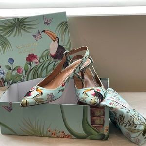 NWT! AQUAZZURA Amazonia De Gournay Jacquard Slingback Pump-37.5